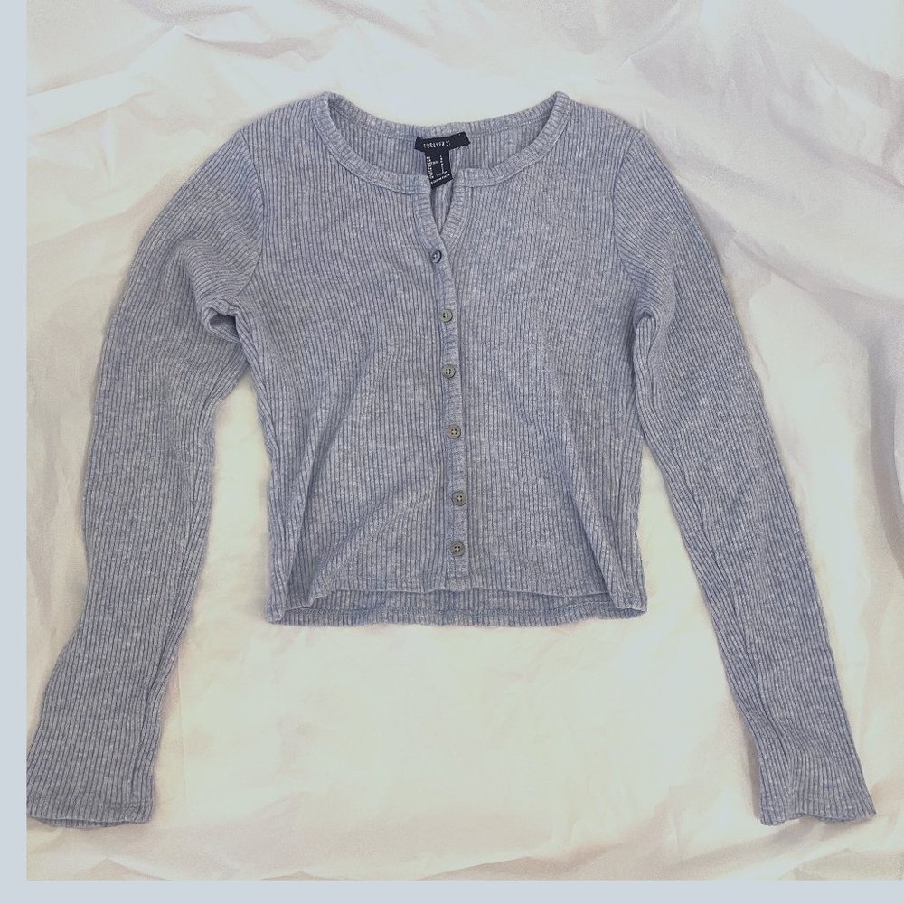 Forever 21 Cropped Ribbed Knit Sweater (heathered blue) NEW & UNWORN